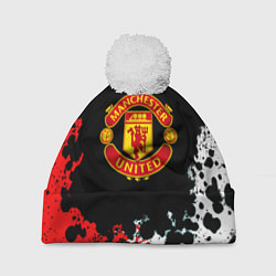 Шапка с помпоном Манчестер Юнайтед краски абстрактные, цвет: 3D-белый