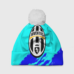 Шапка с помпоном Ювентус краски штрихи текстура, цвет: 3D-белый