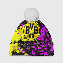 Шапка с помпоном Borussia абстрактные краски текстура, цвет: 3D-белый