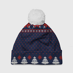 Шапка c помпоном Новогодний вязаный узор