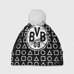 Шапка с помпоном Borussia геометрия черно белая, цвет: 3D-белый