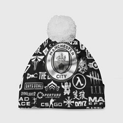 Шапка с помпоном Манчестер сити логотипы игр, цвет: 3D-белый