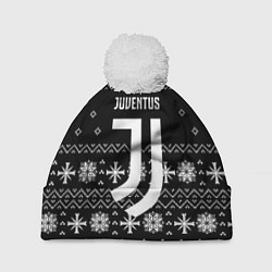 Шапка с помпоном Ювентус новый год текстура, цвет: 3D-белый