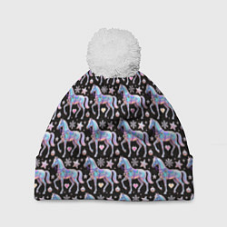 Шапка c помпоном Новогодние лошади y2k