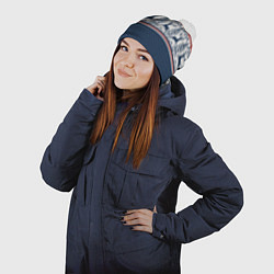 Шапка с помпоном Вязаный узор с оленями, цвет: 3D-белый — фото 2