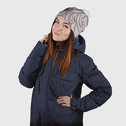 Шапка с помпоном Нежно розовый орнамент из перьев, цвет: 3D-белый — фото 2