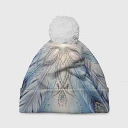 Шапка с помпоном Ледяной перьевой орнамент со светом, цвет: 3D-белый