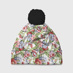 Шапка c помпоном Цветы
