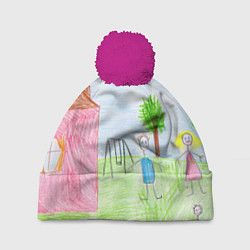 Шапка c помпоном Детские рисунки