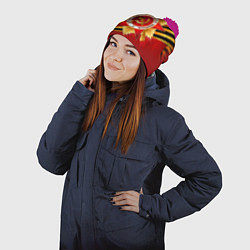 Шапка с помпоном День победы 4, цвет: 3D-малиновый — фото 2