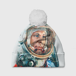 Шапка с помпоном Гагарин в полете, цвет: 3D-белый