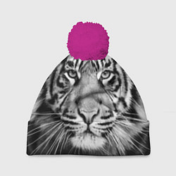 Шапка с помпоном Красавец тигр, цвет: 3D-малиновый