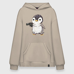 Толстовка-худи оверсайз Пингвин с пистолетом, цвет: миндальный