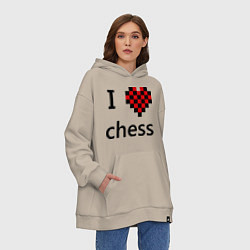 Толстовка-худи оверсайз I love chess, цвет: миндальный — фото 2