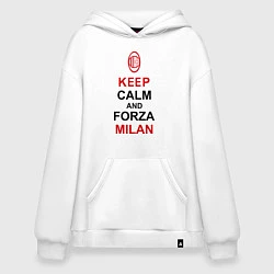 Толстовка-худи оверсайз Keep Calm & Forza Milan, цвет: белый