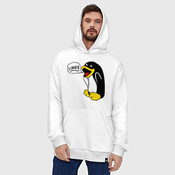 Толстовка-худи оверсайз Пингвин: Linux, цвет: белый — фото 2