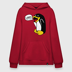 Толстовка-худи оверсайз Пингвин: Linux, цвет: красный