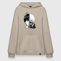 Толстовка-худи оверсайз Токийский гуль, цвет: миндальный