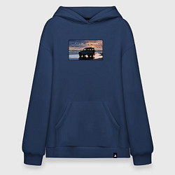 Толстовка-худи оверсайз Land Rover Defender на закате, цвет: тёмно-синий