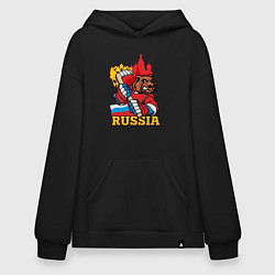 Толстовка-худи оверсайз Хоккей Россия, цвет: черный