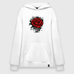 Толстовка-худи оверсайз Красная Роза Red Rose, цвет: белый