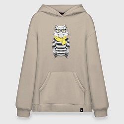 Толстовка-худи оверсайз Hipster Cat, цвет: миндальный