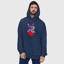 Толстовка-худи оверсайз РАДУЖНЫЙ КОТИК RAINBOW KITTY, цвет: тёмно-синий — фото 2