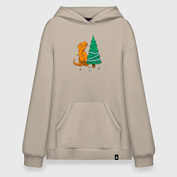 Толстовка-худи оверсайз Новогодние проблемы Рекса, цвет: миндальный