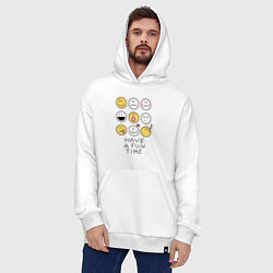Толстовка-худи оверсайз Have a fun time - emoji, цвет: белый — фото 2
