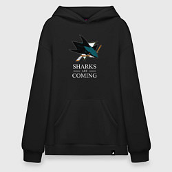 Толстовка-худи оверсайз Sharks are coming, Сан-Хосе Шаркс San Jose Sharks, цвет: черный