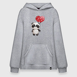 Толстовка-худи оверсайз Панда с шариком в виде сердца, цвет: меланж