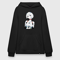 Толстовка-худи оверсайз Рей Аянами Rei Ayanami Ева Евангелион, цвет: черный