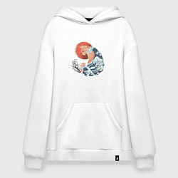 Толстовка-худи оверсайз Душа природы Японии - Бушующее море, цвет: белый