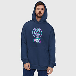 Толстовка-худи оверсайз PSG FC в стиле Glitch, цвет: тёмно-синий — фото 2