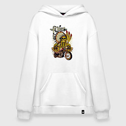 Толстовка-худи оверсайз Множество черепов, байк и надпись, цвет: белый