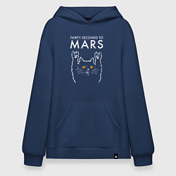 Толстовка-худи оверсайз Thirty Seconds to Mars rock cat, цвет: тёмно-синий