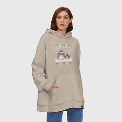 Толстовка-худи оверсайз Новогодние тоторики - ugly sweater, цвет: миндальный — фото 2