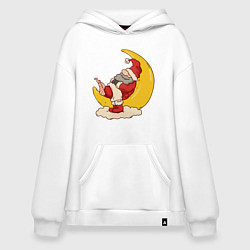 Толстовка-худи оверсайз Санта на луне, цвет: белый