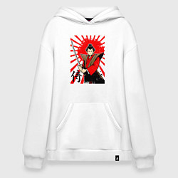 Худи оверсайз Самурай с мечом на фоне флага