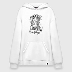 Толстовка-худи оверсайз Надежда в венке из летних цветов, цвет: белый