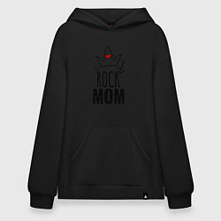 Толстовка-худи оверсайз Rock mom надпись с короной, цвет: черный