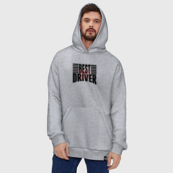 Толстовка-худи оверсайз Best driver надпись с полосами, цвет: меланж — фото 2