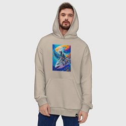 Толстовка-худи оверсайз Cyber shark - ocean and space - art, цвет: миндальный — фото 2