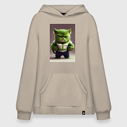 Толстовка-худи оверсайз Злой котик, цвет: миндальный