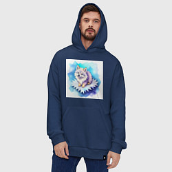 Толстовка-худи оверсайз Милый волчонок на льдинке, цвет: тёмно-синий — фото 2