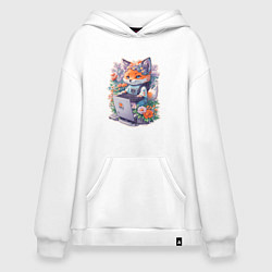 Худи оверсайз Лиса геймер за компьютером