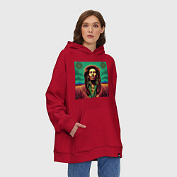 Толстовка-худи оверсайз Digital Art Bob Marley in the field, цвет: красный — фото 2