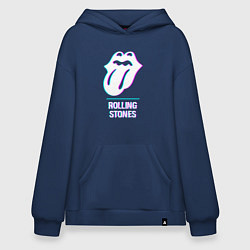 Толстовка-худи оверсайз Rolling Stones glitch rock, цвет: тёмно-синий