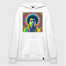 Толстовка-худи оверсайз Jimi Hendrix Magic Glitch Art, цвет: белый