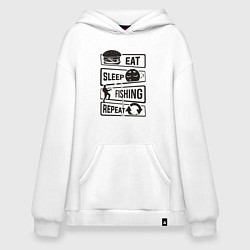 Толстовка-худи оверсайз Eat sleep fishing repeat, цвет: белый